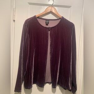 Eileen Fisher Purple Velvet Rayon Silk Open Cardigan M Plum Quiet Luxury EUC